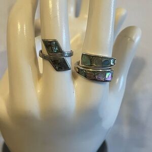 Elegant Silver and Abalone Ring Set